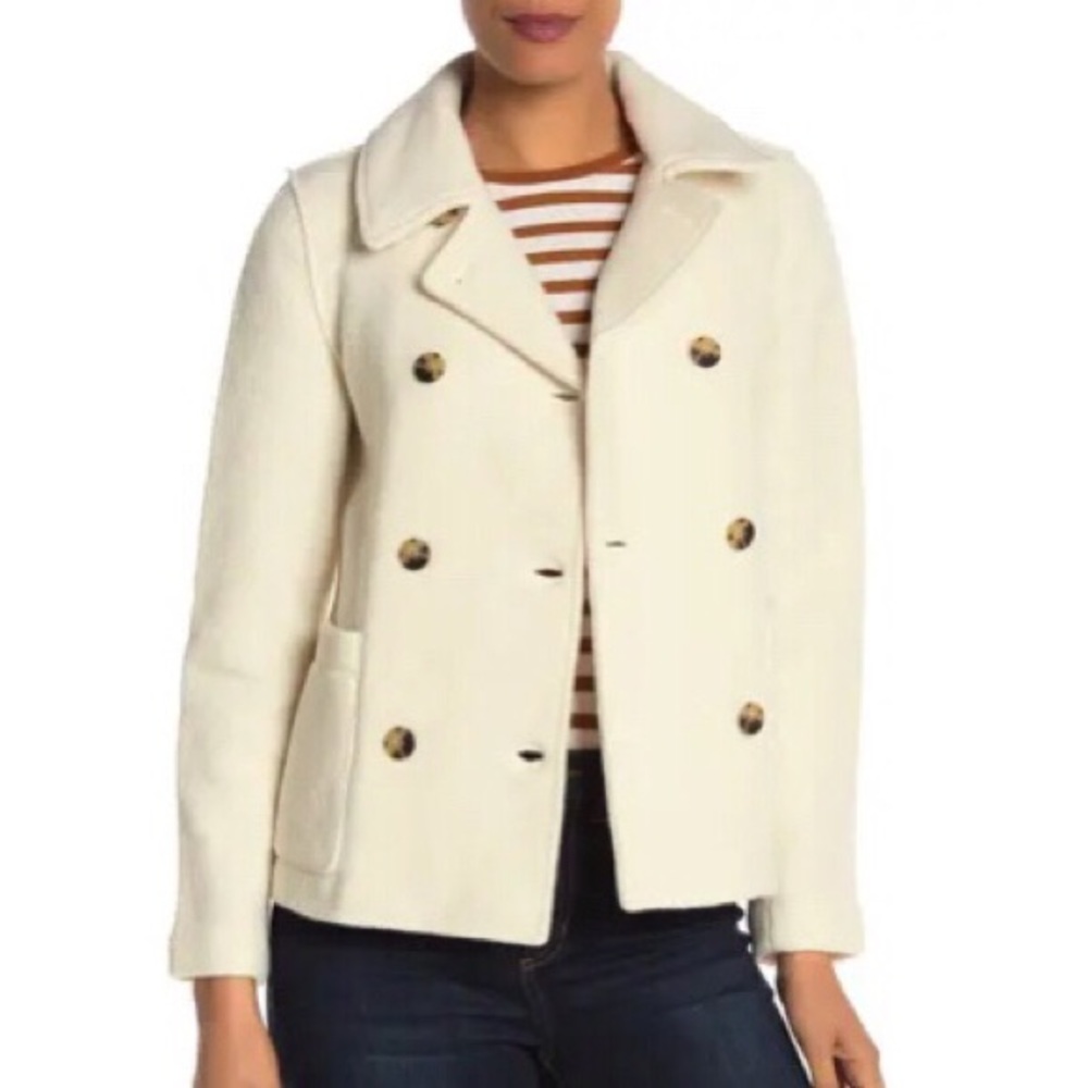 J. Crew Boiled Wool cream double breasted peacoat - Picture 1 of 8